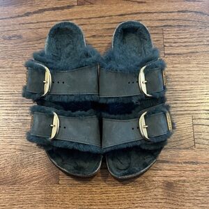 Birkenstock Dark Green Fuzzy Loafers